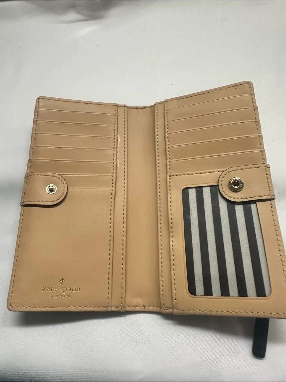 kate spade Black Pebbled Leather Zip Clutch Wallet with Gold Logo